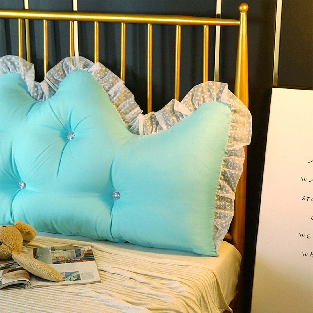 SOGA 2X 180cm Light Blue Princess Bed Pillow Headboard Backrest Bedside Tatami Sofa Cushion with Ruffle Lace Home Decor - Cafe Supply