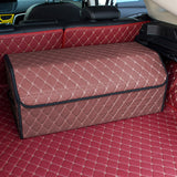 SOGA 2X Leather Car Boot Collapsible Foldable Trunk Cargo Organizer Portable Storage Box Coffee/Gold Stitch Large - Cafe Supply