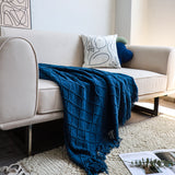 SOGA 2X Royal Blue Diamond Pattern Knitted Throw Blanket Warm Cozy Woven Cover Couch Bed Sofa Home Decor with Tassels - Cafe Supply