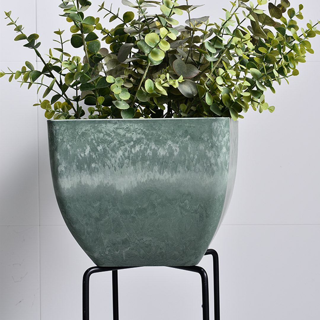 SOGA 27cm Green Grey Square Resin Plant Flower Pot in Cement Pattern Planter Cachepot for Indoor Home Office - Cafe Supply