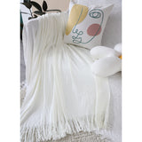 SOGA White Acrylic Knitted Throw Blanket Solid Fringed Warm Cozy Woven Cover Couch Bed Sofa Home Decor - Cafe Supply