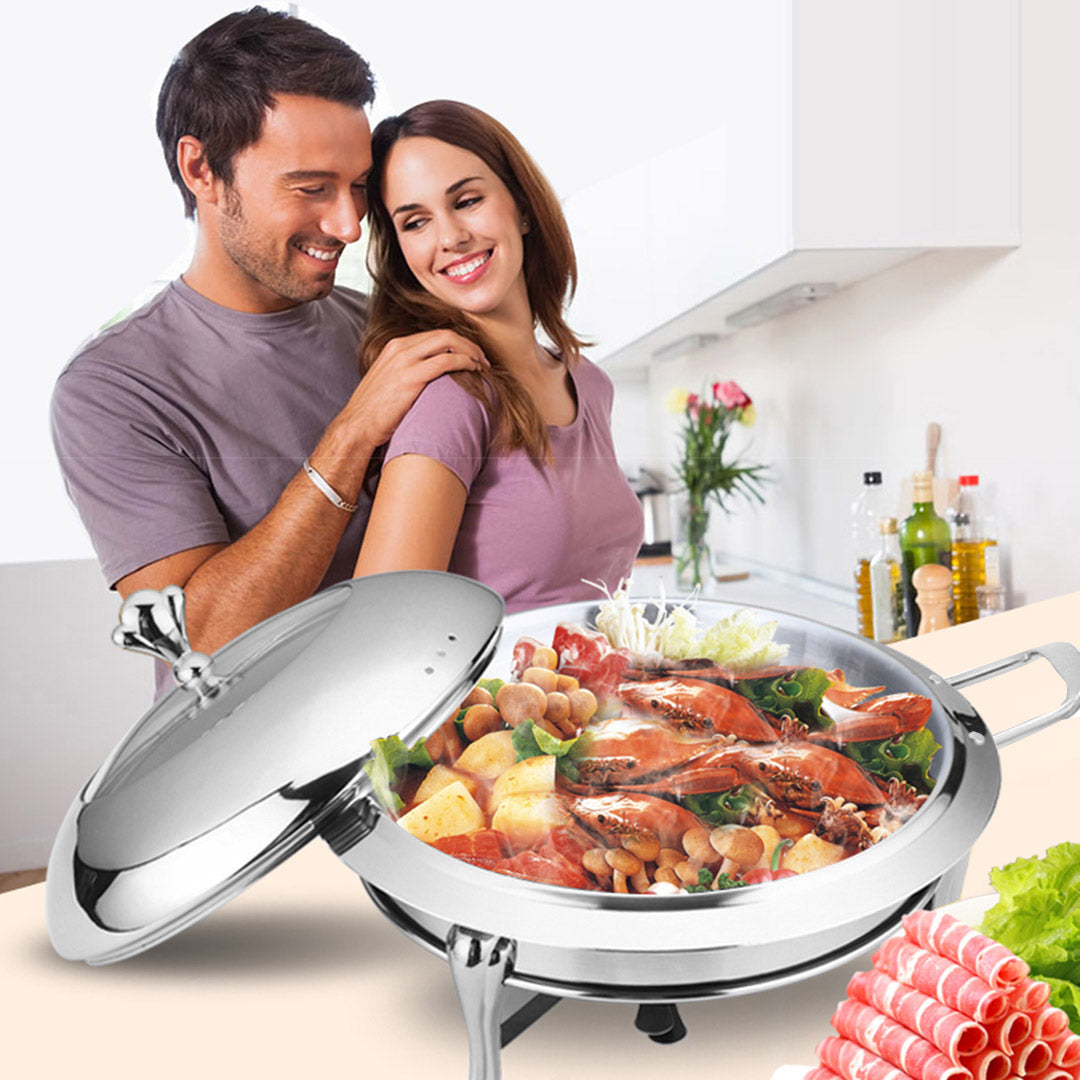 SOGA Stainless Steel Round Buffet Chafing Dish Cater Food Warmer Chafer with Glass Top Lid - Cafe Supply