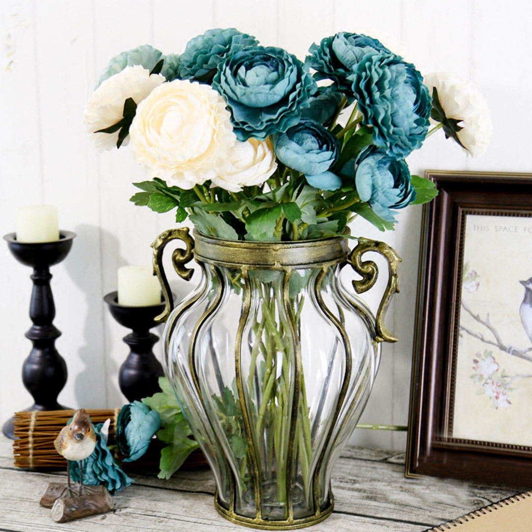 SOGA Clear European Glass Home Decor Flower Vase with Two Metal Handle - Cafe Supply