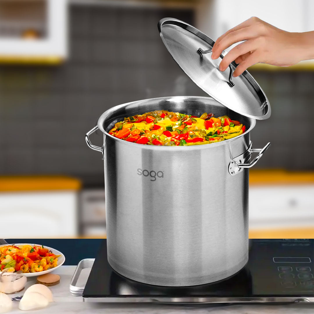 SOGA Stock Pot 21L 50L Top Grade Thick Stainless Steel Stockpot 18/10 - Cafe Supply