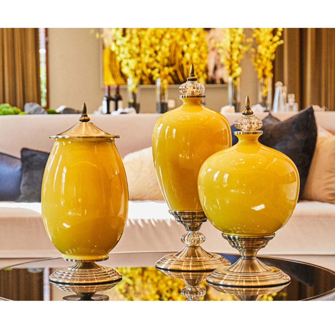 SOGA 2X 42cm Ceramic Oval Flower Vase with Gold Metal Base Dark Blue - Cafe Supply