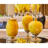 SOGA 2X 42cm Ceramic Oval Flower Vase with Gold Metal Base Dark Blue - Cafe Supply