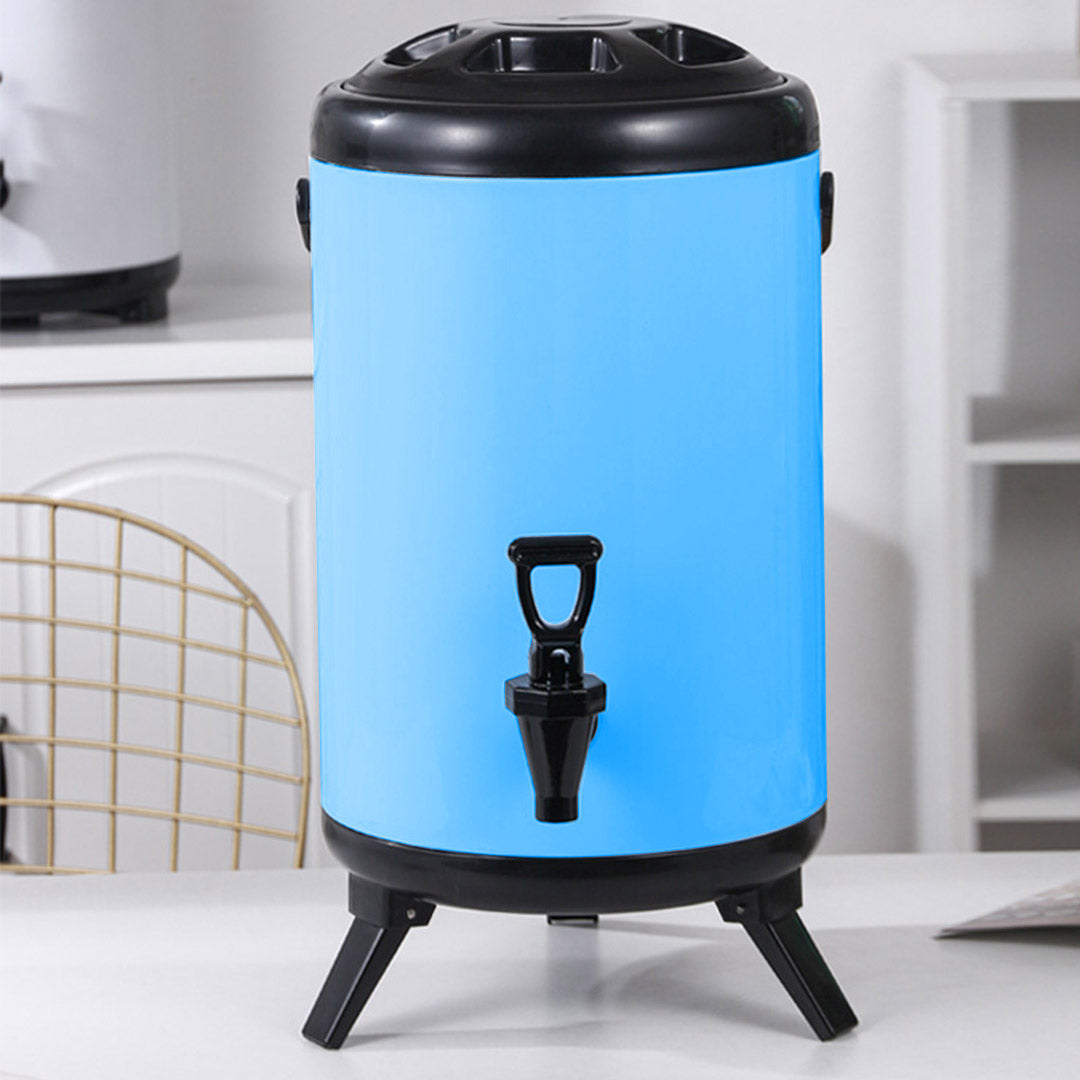 SOGA 2X 14L Stainless Steel Insulated Milk Tea Barrel Hot and Cold Beverage Dispenser Container with Faucet Blue - Cafe Supply