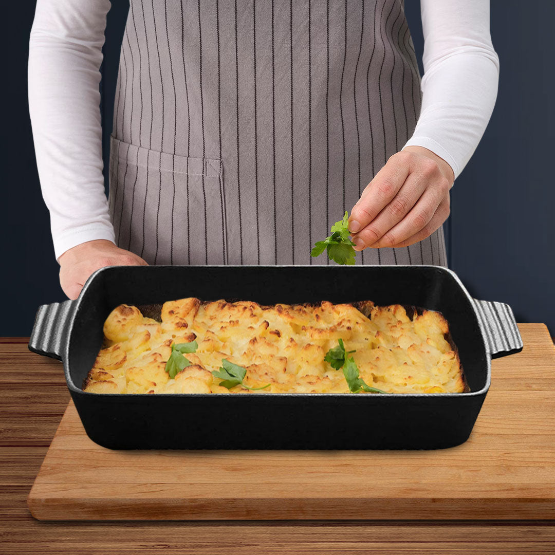 SOGA 2X 33cm Cast Iron Rectangle Bread Cake Baking Dish Lasagna Roasting Pan - Cafe Supply
