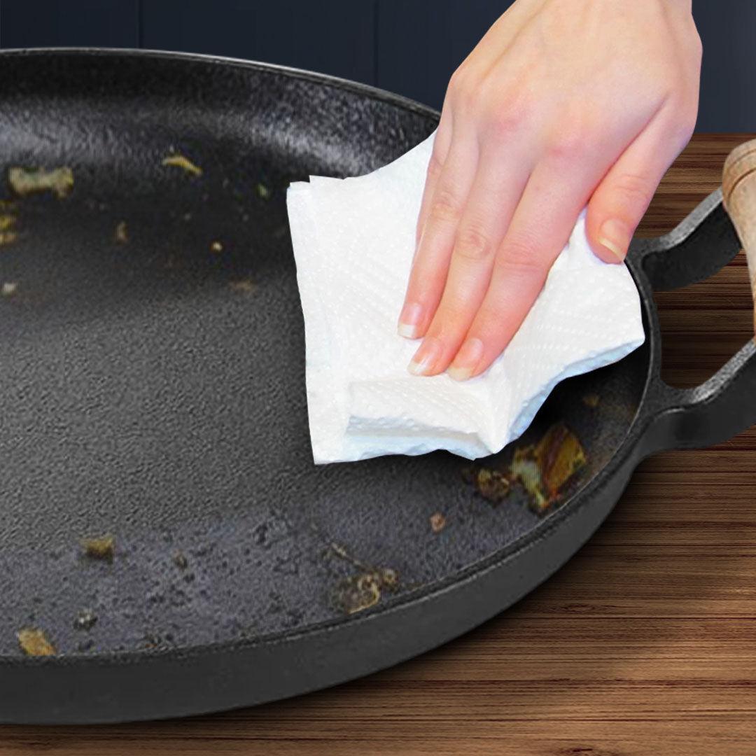 SOGA 31cm Cast Iron Frying Pan Skillet Steak Sizzle Fry Platter With Wooden Handle No Lid - Cafe Supply