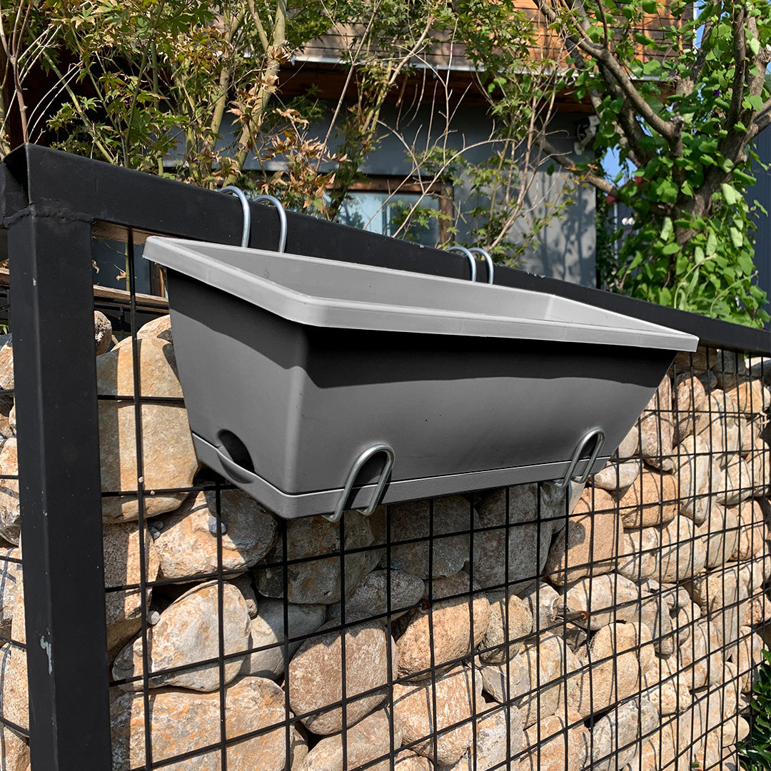 SOGA 49.5cm Gray Rectangular Planter Vegetable Herb Flower Outdoor Plastic Box with Holder Balcony Garden Decor Set of 5 - Cafe Supply