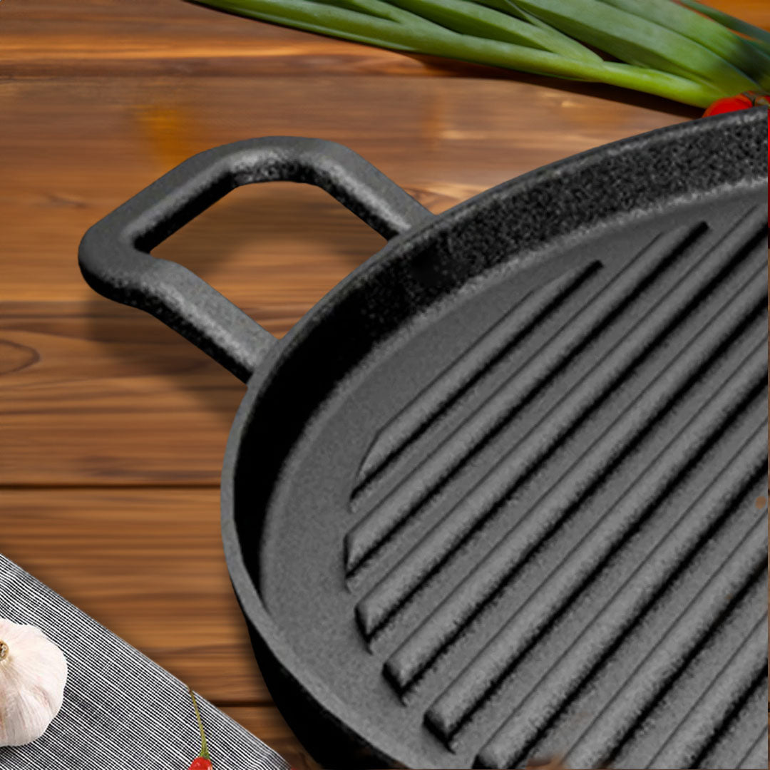 SOGA 28cm Ribbed Cast Iron Frying Pan Skillet Coating Steak Sizzle Platter - Cafe Supply