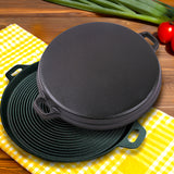 SOGA 35cm Round Ribbed Cast Iron Frying Pan Skillet Steak Sizzle Platter with Handle - Cafe Supply