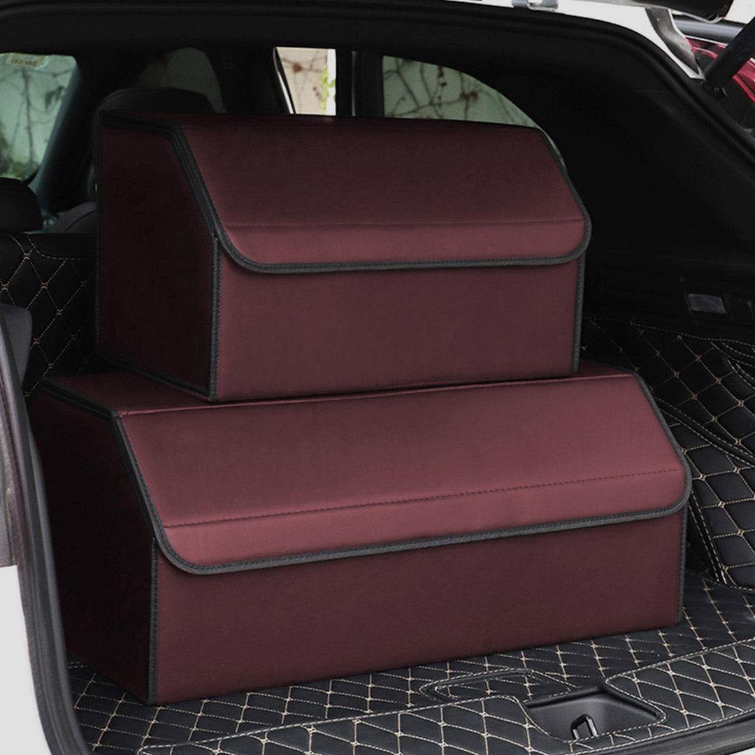 SOGA 2X Leather Car Boot Collapsible Foldable Trunk Cargo Organizer Portable Storage Box Red Large - Cafe Supply