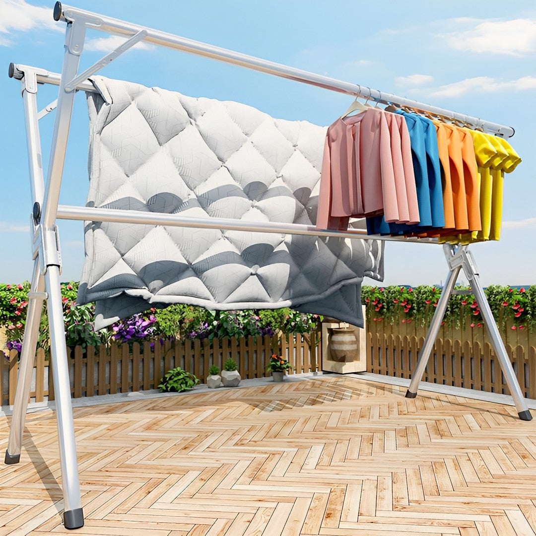 SOGA 2X 2.4m Portable Standing Clothes Drying Rack Foldable Space-Saving Laundry Holder 3 Poles - Cafe Supply