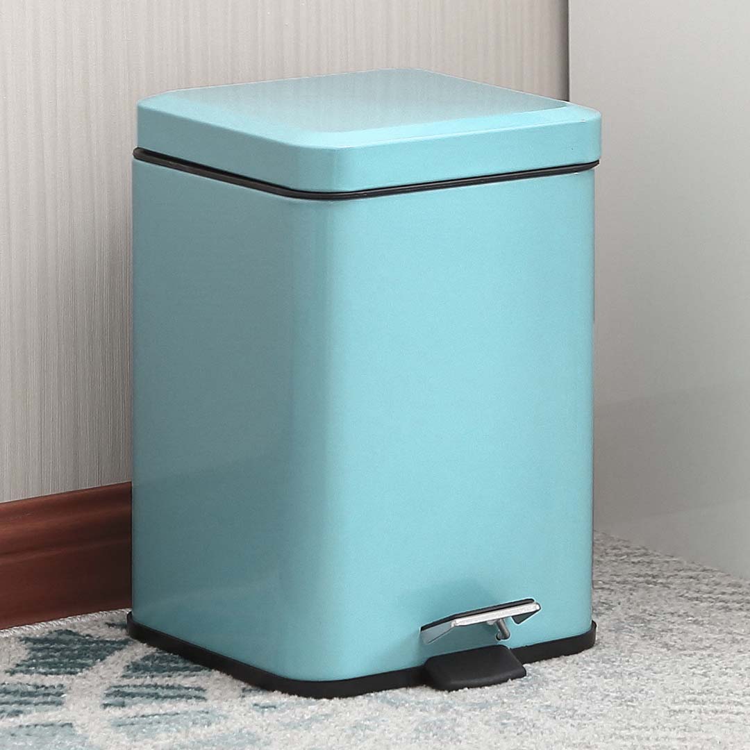 SOGA Foot Pedal Stainless Steel Rubbish Recycling Garbage Waste Trash Bin Square 6L Blue - Cafe Supply
