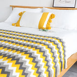SOGA 2X 170cm Yellow Zigzag Striped Throw Blanket Acrylic Wave Knitted Fringed Woven Cover Couch Bed Sofa Home Decor - Cafe Supply
