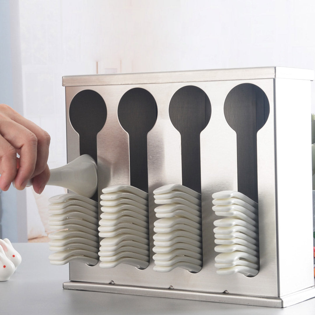 SOGA 2X Stainless Steel Buffet Restaurant Spoon Utensil Holder Storage Rack 4 Holes - Cafe Supply