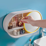SOGA 39cm Oval Wall-Mounted Mirror Storage Box Vanity Mirror Rack Bathroom Adhesive Shelf Home Organiser Decor - Cafe Supply