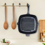 SOGA 2X 26cm Square Ribbed Cast Iron Frying Pan Skillet Steak Sizzle Platter with Handle - Cafe Supply