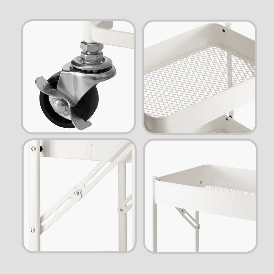 SOGA 2X 3 Tier Steel White Foldable Kitchen Cart Multi-Functional Shelves Portable Storage Organizer with Wheels - Cafe Supply