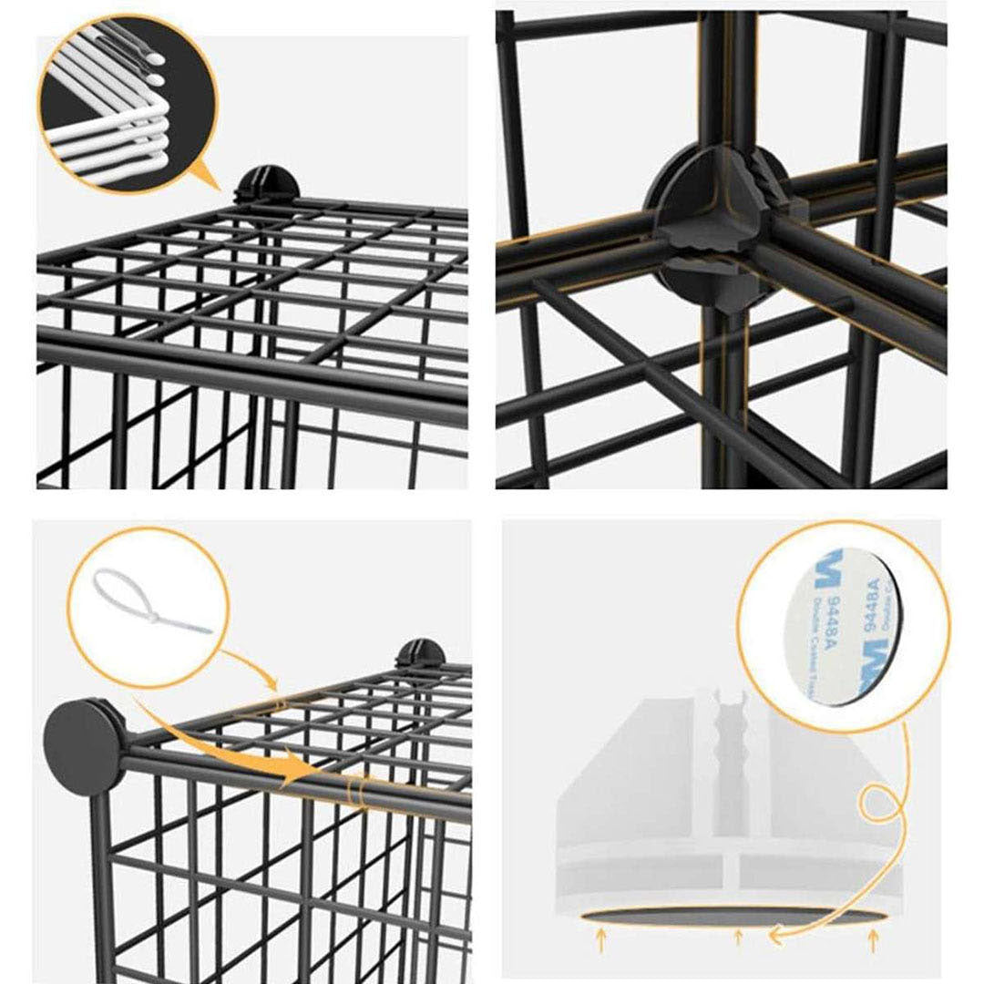 SOGA 2X Black Portable 4-Cube 2 Column Storage Organiser Foldable DIY Modular Grid Space Saving Shelf - Cafe Supply