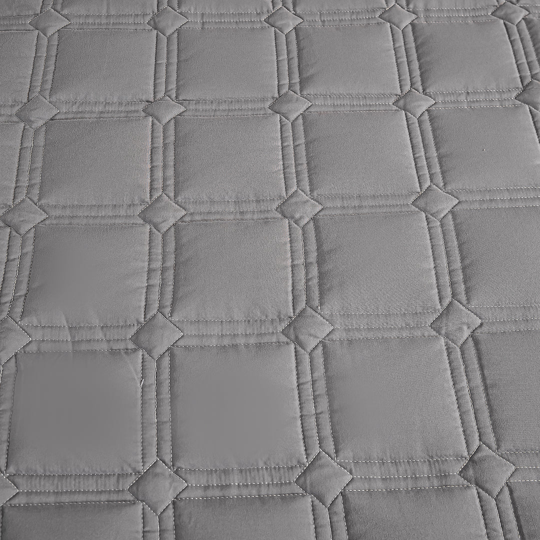 SOGA 2X Grey 153cm Wide Mattress Cover Thick Quilted Stretchable Bed Spread Sheet Protector with Pillow Covers - Cafe Supply