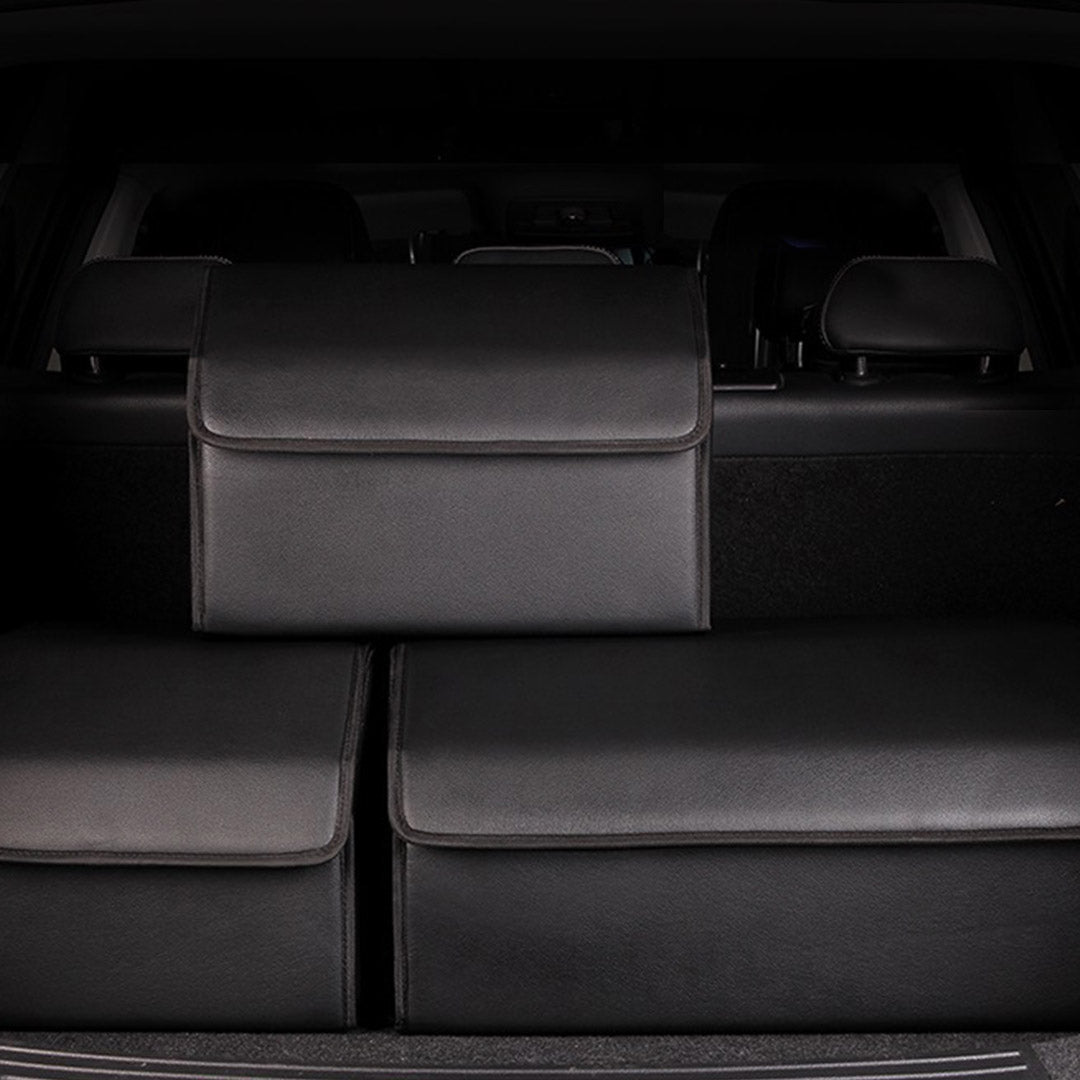SOGA 2X Leather Car Boot Collapsible Foldable Trunk Cargo Organizer Portable Storage Box Black Small - Cafe Supply