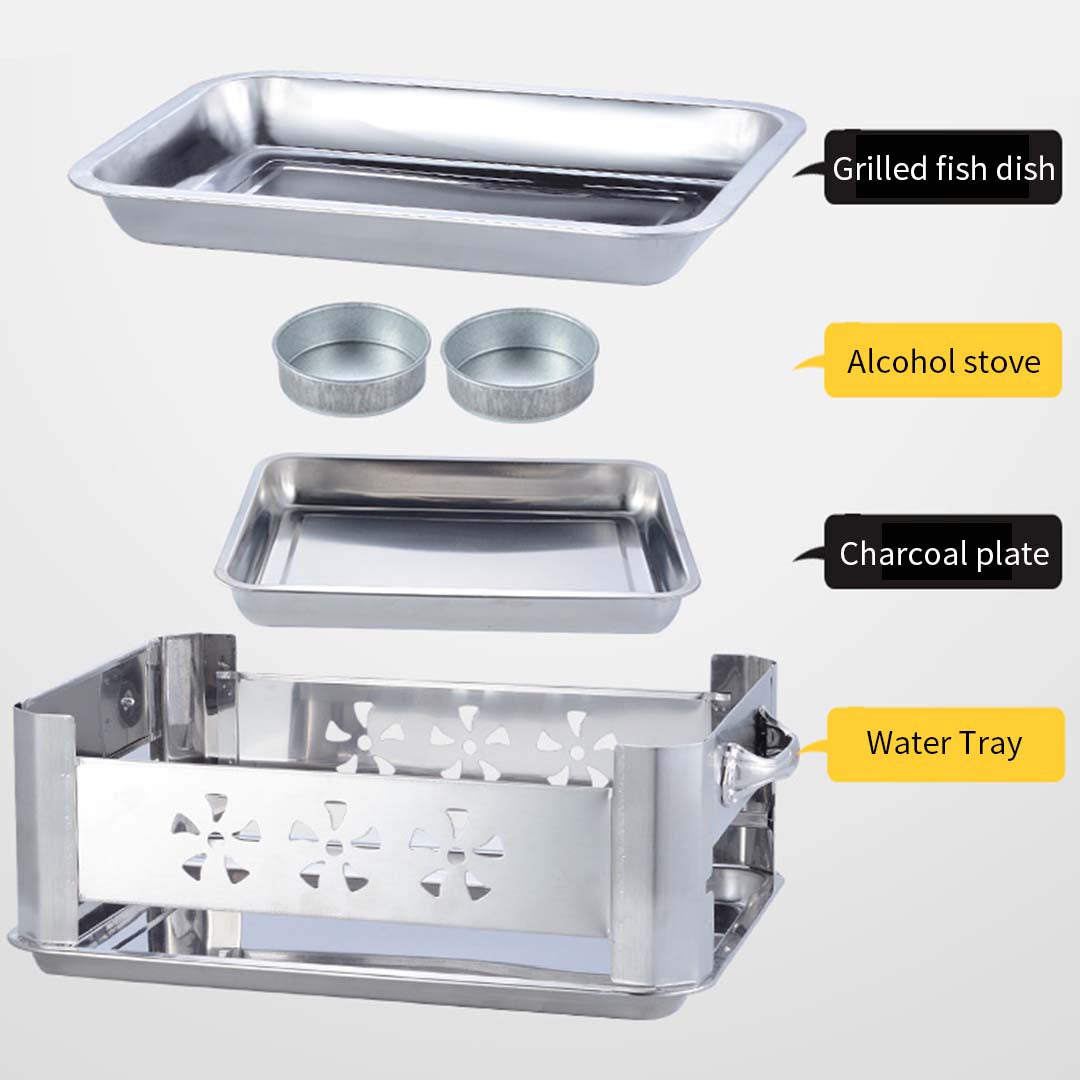 4X 45CM Portable Stainless Steel Outdoor Chafing Dish BBQ Fish Stove Grill Plate - Cafe Supply