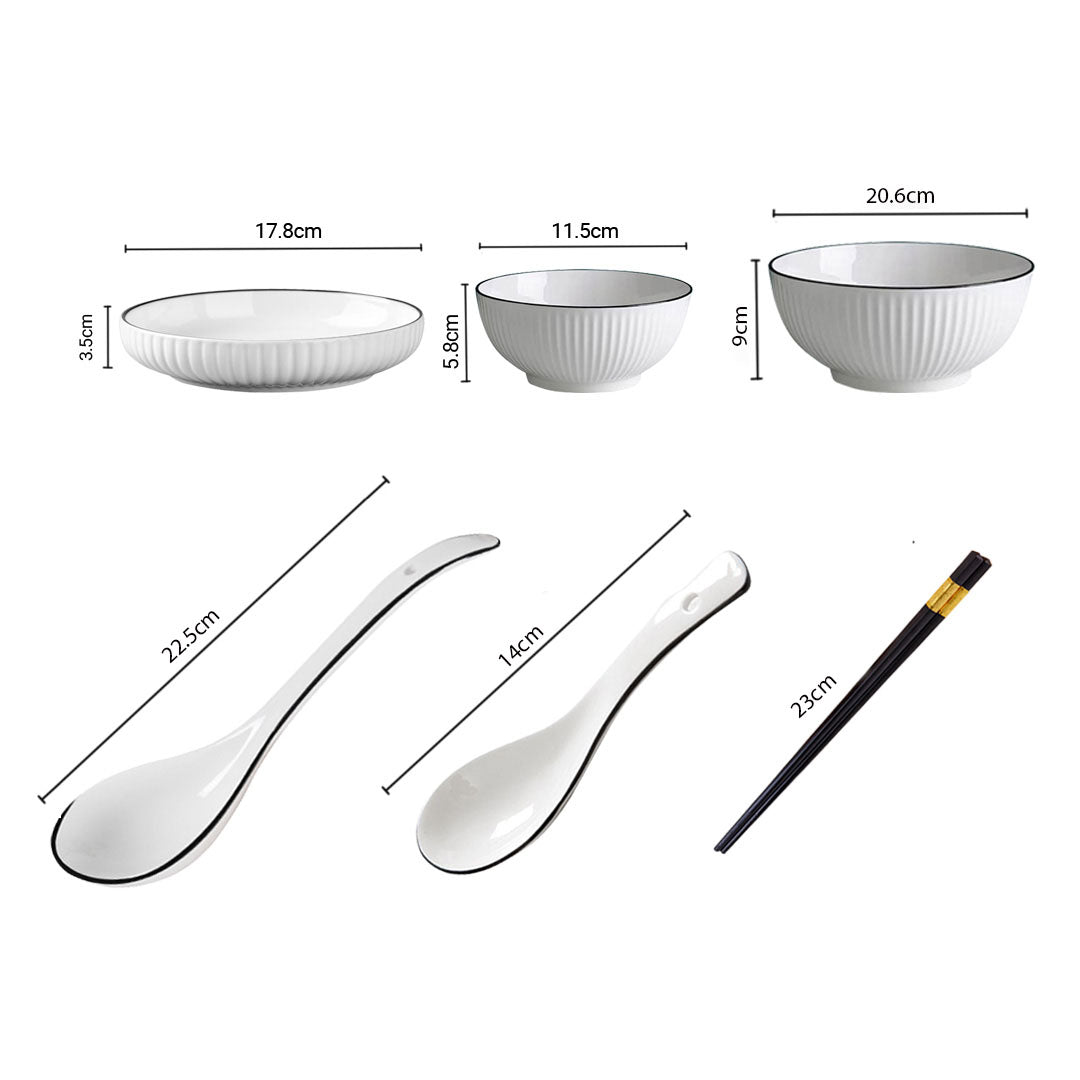 SOGA White Japanese Style Ceramic Dinnerware Crockery Soup Bowl Plate Server Kitchen Home Decor Set of 5 - Cafe Supply