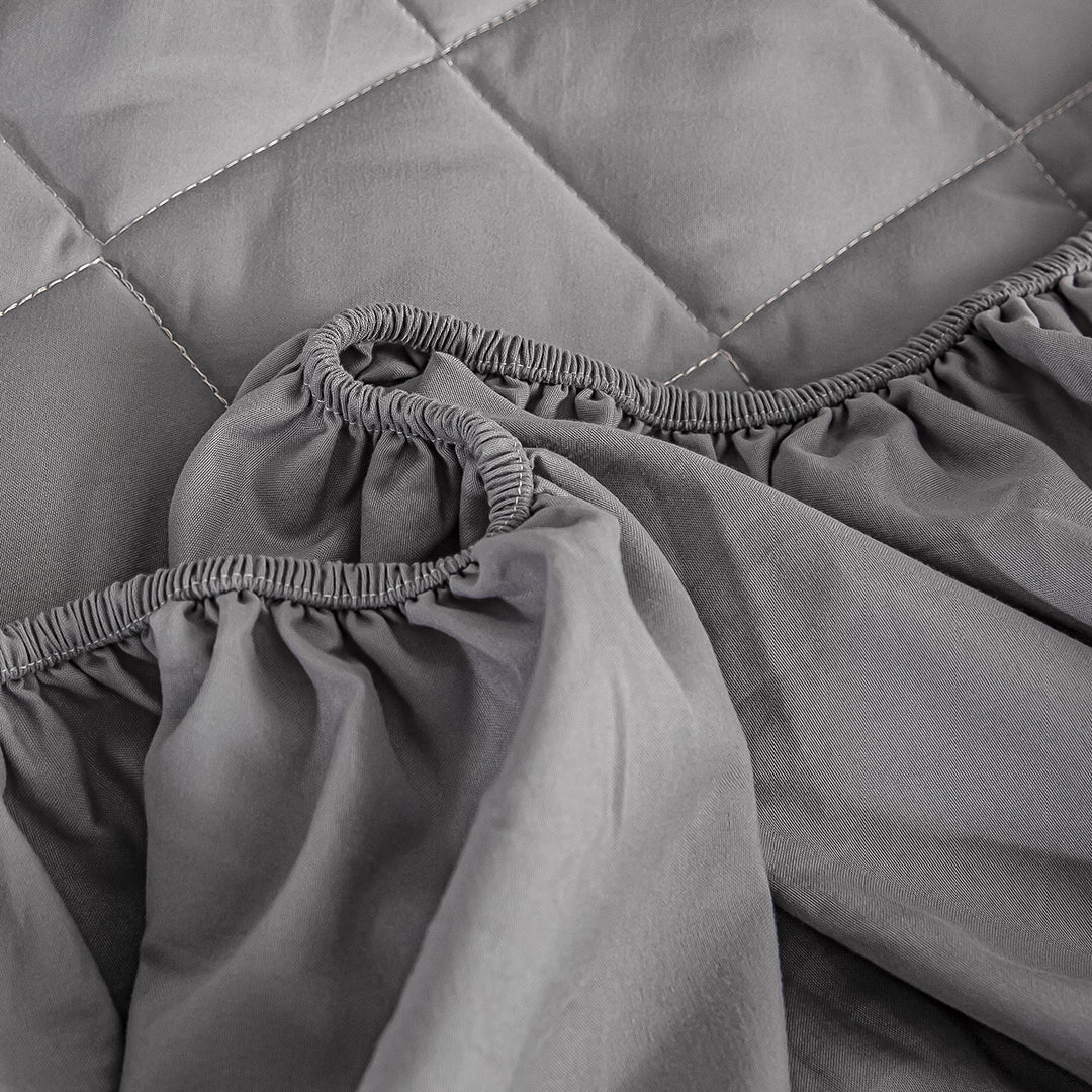SOGA 2X Grey 153cm Wide Cross-Hatch Mattress Cover Thick Quilted Stretchable Bed Spread Sheet Protector with Pillow Covers - Cafe Supply