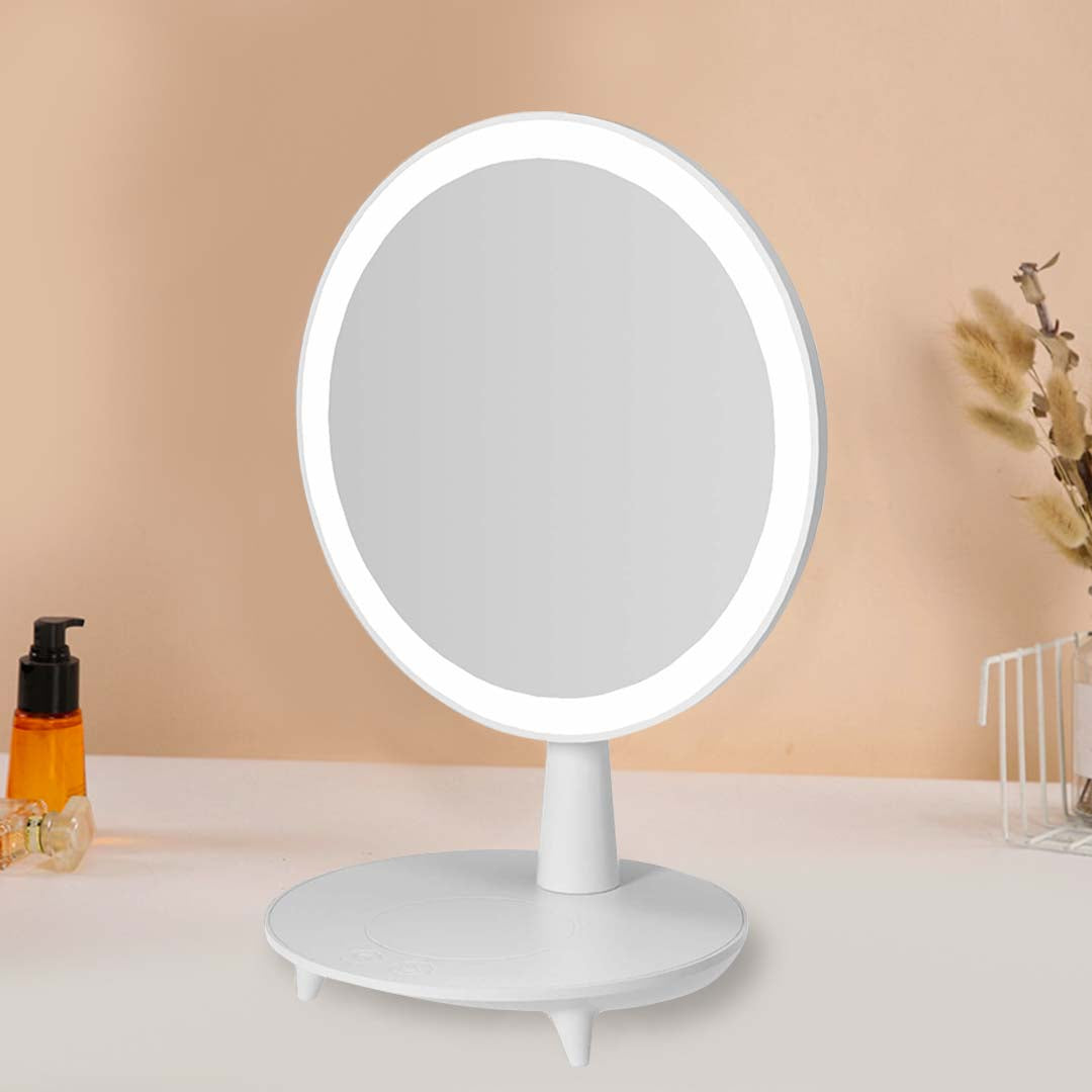 SOGA 2X Round White Rechargeable LED Light Makeup Mirror Tabletop Vanity Home Decor - Cafe Supply