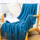 SOGA 2X Blue Diamond Pattern Knitted Throw Blanket Warm Cozy Woven Cover Couch Bed Sofa Home Decor with Tassels - Cafe Supply