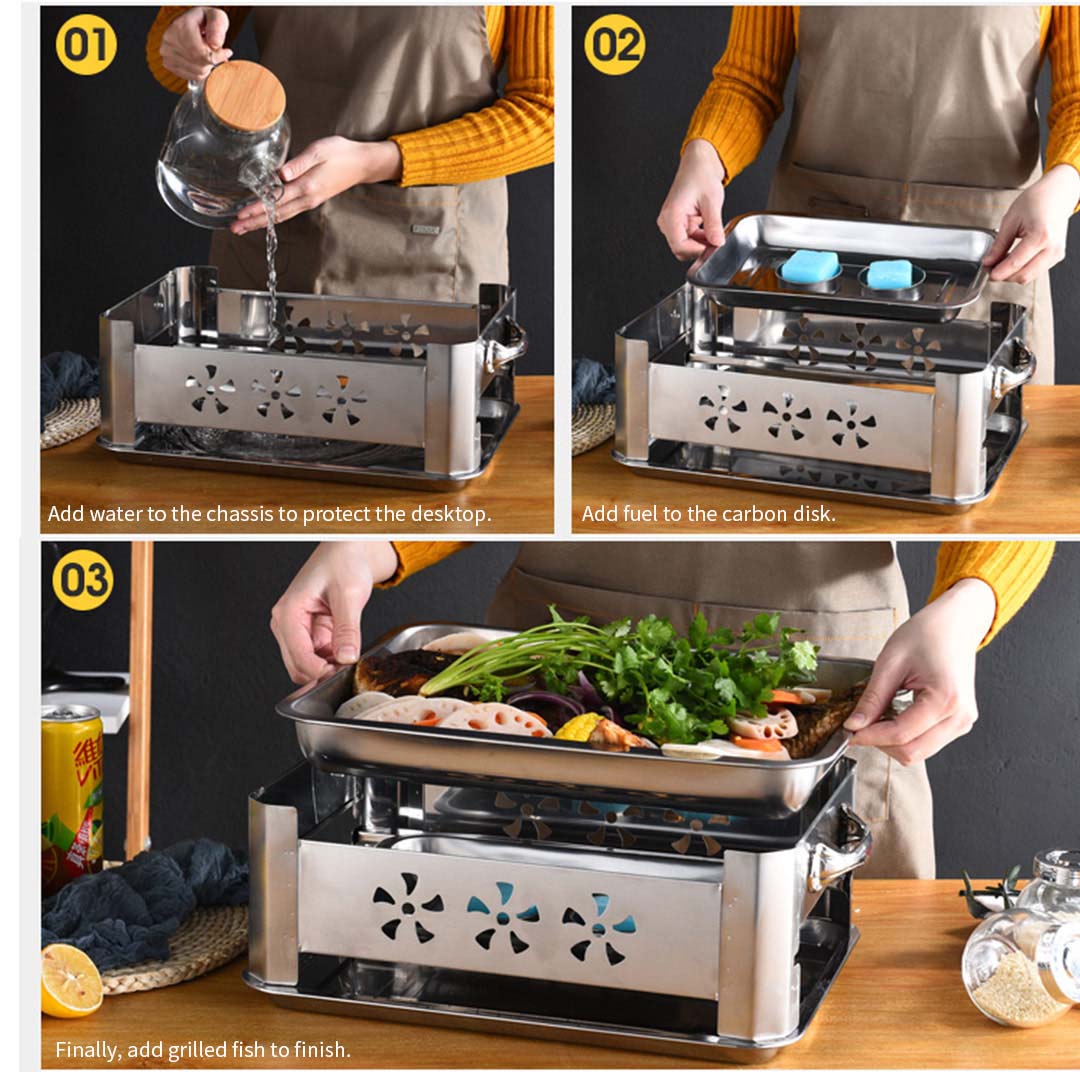 4X 45CM Portable Stainless Steel Outdoor Chafing Dish BBQ Fish Stove Grill Plate - Cafe Supply