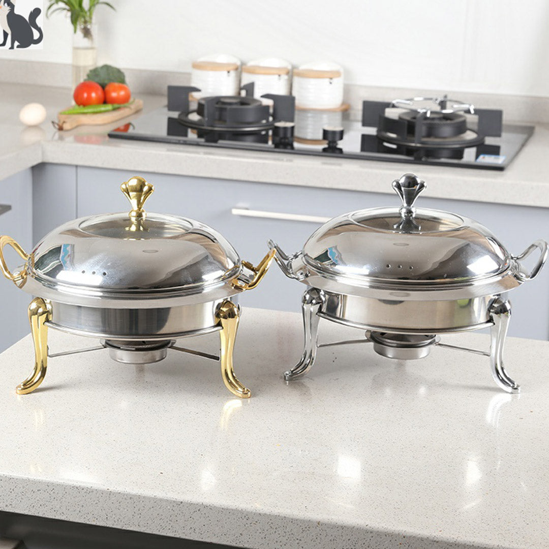 SOGA Stainless Steel Gold Accents Round Buffet Chafing Dish Cater Food Warmer Chafer with Glass Top Lid - Cafe Supply