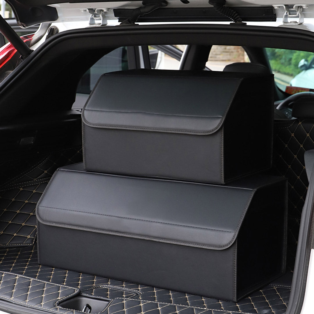 SOGA 2X Leather Car Boot Collapsible Foldable Trunk Cargo Organizer Portable Storage Box Black Medium - Cafe Supply