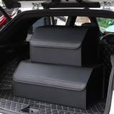 SOGA 2X Leather Car Boot Collapsible Foldable Trunk Cargo Organizer Portable Storage Box Black Medium - Cafe Supply