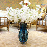 SOGA 51cm Blue Glass Oval Floor Vase with Metal Flower Stand - Cafe Supply