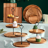 SOGA 2X 20cm 2 Tier Brown  Round Wooden Acacia  Dessert Tray Cake Snacks Cupcake Stand Buffet Serving Countertop Decor - Cafe Supply
