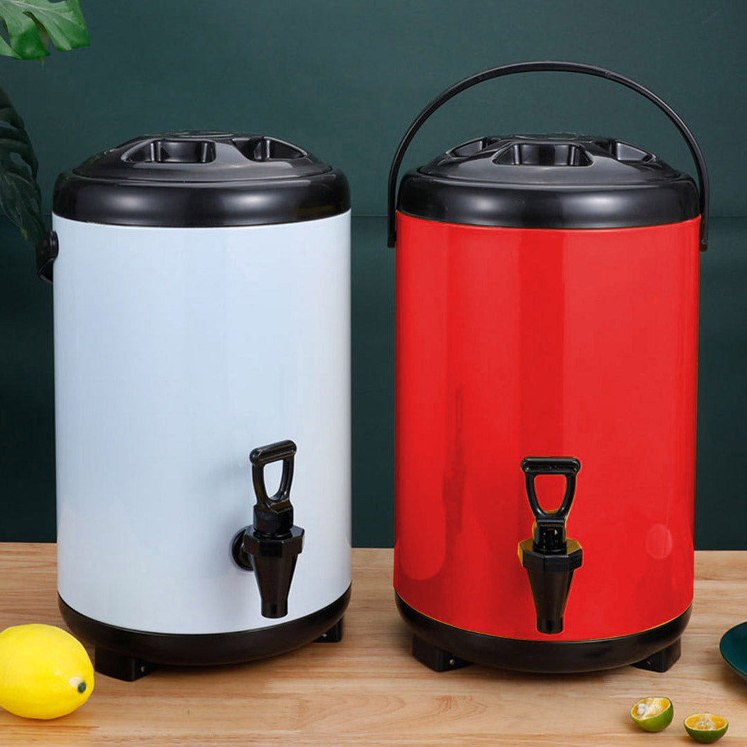 SOGA 4X 8L Stainless Steel Insulated Milk Tea Barrel Hot and Cold Beverage Dispenser Container with Faucet Red - Cafe Supply