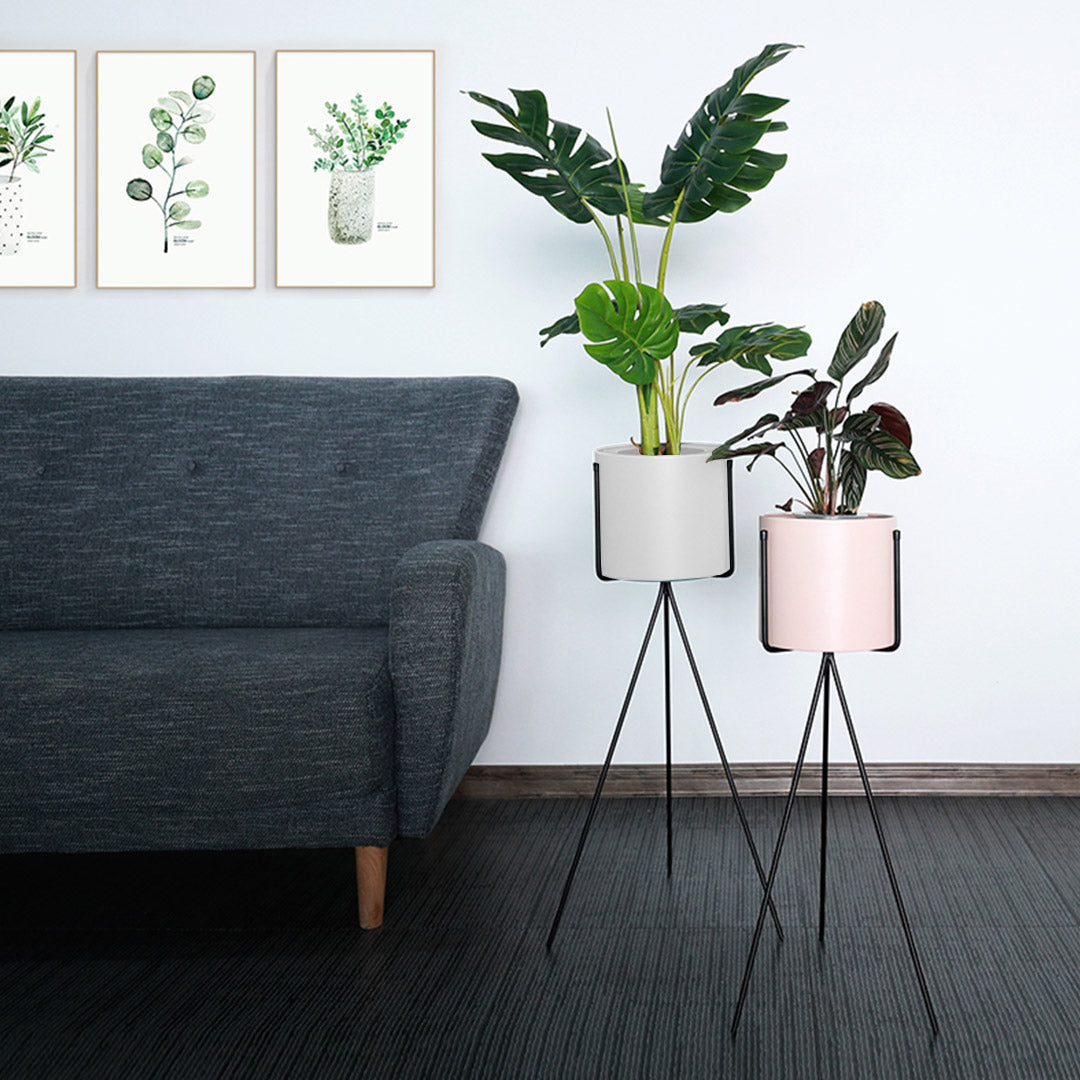 SOGA 2X 70cm Tripod Flower Pot Plant Stand with White Flowerpot Holder Rack Indoor Display - Cafe Supply