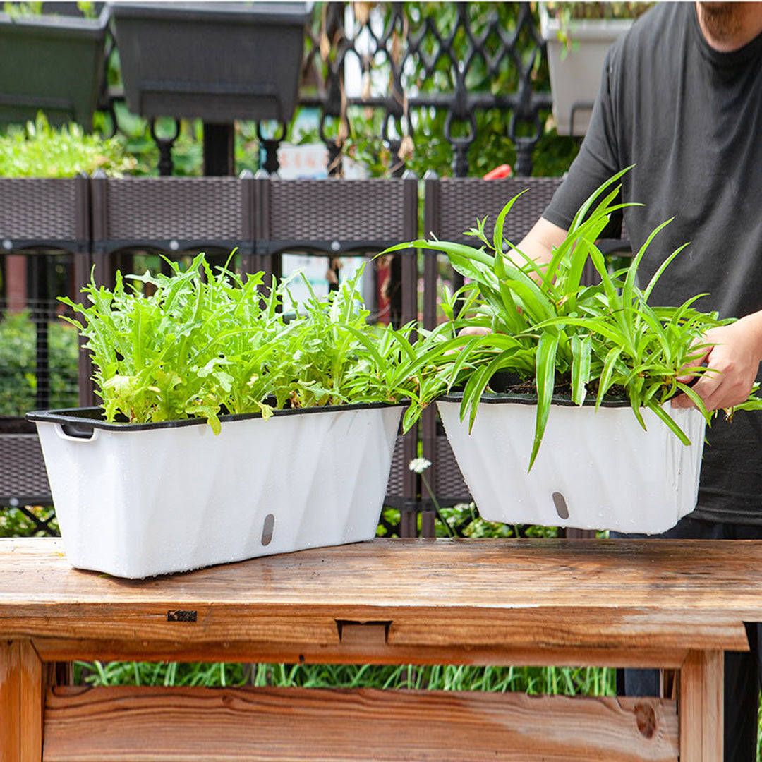 SOGA 2X 35cm Small White Rectangular Flowerpot Vegetable Herb Flower Outdoor Plastic Box Garden Decor - Cafe Supply