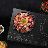 SOGA Dual Burners Cooktop Stove, 30cm Cast Iron Frying Pan Skillet and 28cm Induction Casserole - Cafe Supply
