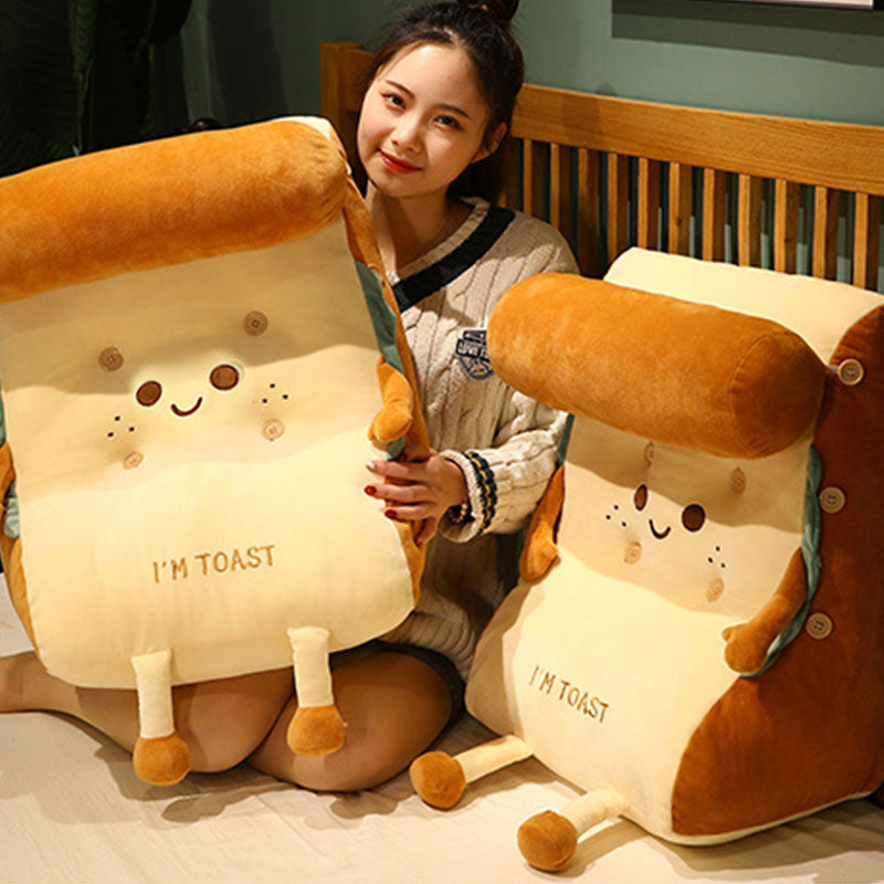 SOGA 2X Smiley Face Toast Bread Wedge Cushion Stuffed Plush Cartoon Back Support Pillow Home Decor - Cafe Supply