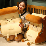 SOGA 2X Smiley Face Toast Bread Wedge Cushion Stuffed Plush Cartoon Back Support Pillow Home Decor - Cafe Supply