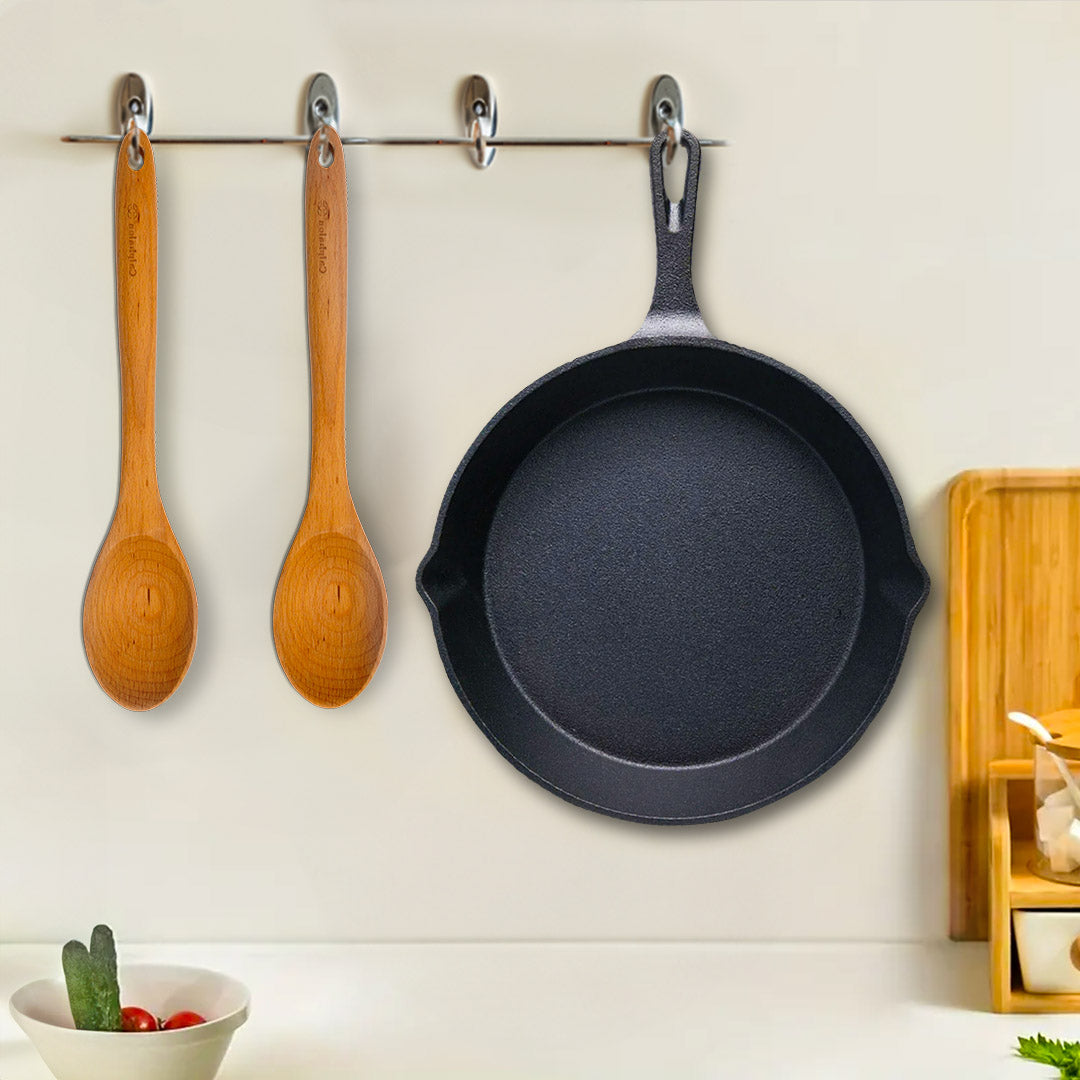 SOGA 2X 26cm Round Cast Iron Frying Pan Skillet Steak Sizzle Platter with Handle - Cafe Supply