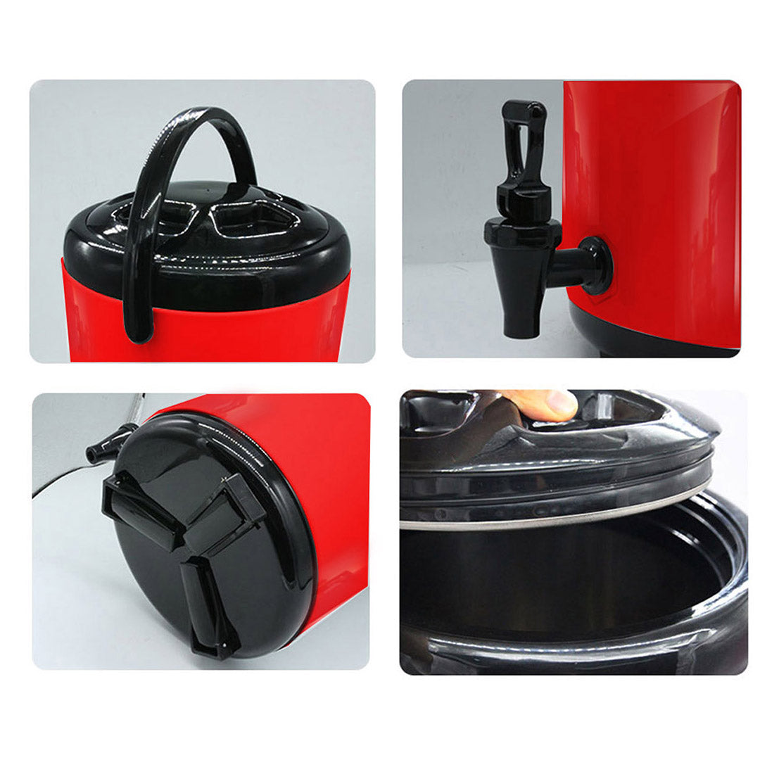 SOGA 10L Stainless Steel Insulated Milk Tea Barrel Hot and Cold Beverage Dispenser Container with Faucet Red - Cafe Supply