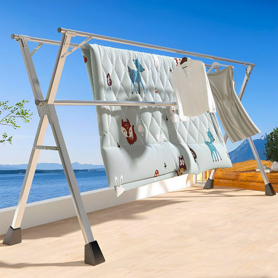 SOGA 2X 1.6m Portable Standing Clothes Drying Rack Foldable Space-Saving Laundry Holder 3 Poles - Cafe Supply