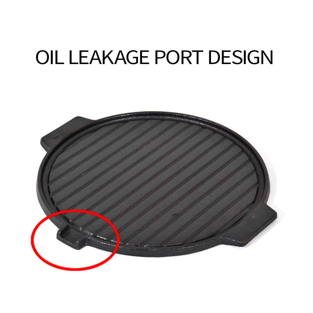SOGA 30CM Round Cast Iron Korean BBQ Grill Plate with Handles and Drip Lip - Cafe Supply