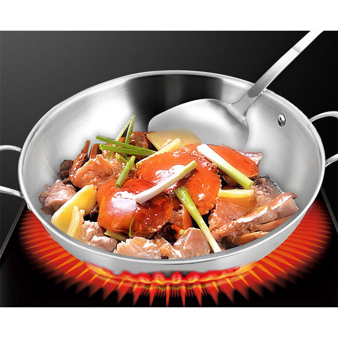 SOGA 2X 3-Ply 42cm Stainless Steel Double Handle Wok Frying Fry Pan Skillet with Lid - Cafe Supply
