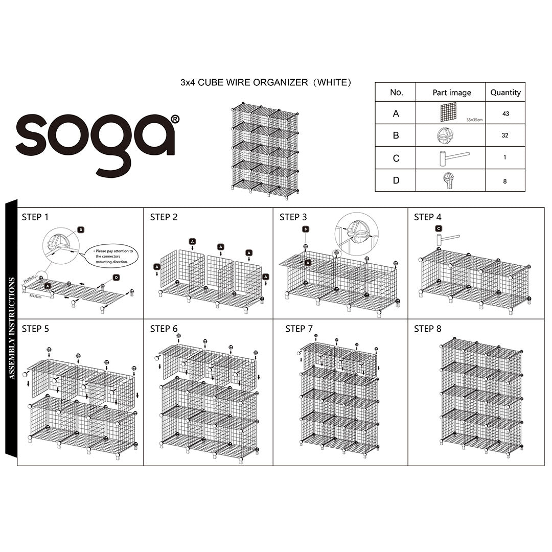SOGA 2X White Portable 12-Cube 3 Column Storage Organiser Foldable DIY Modular Grid Space Saving Shelf - Cafe Supply